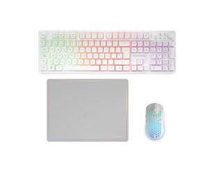 Mars Gaming MCPWX, Italiano, Combo Gaming Senza Fili, Tecnologia DualPro Link 2.4GPRO, Tastiera Completa FRGB con Controllo Multimediale + Mouse RGB 3200DPI + Tappetino Antiscivolo 360x260mm, Bianco