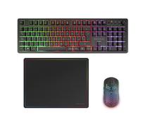 Mars Gaming MCPWX, Combo Gaming Senza Fili, Tecnologia DualPro Link 2.4GPRO, Tastiera Completa FRGB con Controllo Multimediale + Mouse RGB 3200DPI + Tappetino Antiscivolo 360x260mm, Nero, Spagnolo