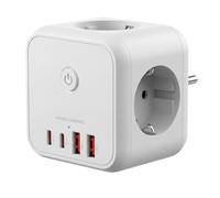 Mars Gaming MD-CUBE20, Powercube Multifunzionale Compatto, 3x Spine SCHUKO + 2x USB-C + 2x USB-A, Ricarica Rapida PD 20W, Tecnologia GaN, Pulsante ON/OFF con Indicatore LED, 9 Protezioni, Bianco
