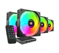 MARSGAMING MF-3A, Kit 3x Ventole FDB Ultra Silenziose 120mm, Illuminazione ARGB Rainbow 360° Senza Cornice, Ventole 3in1 Compatibilità Completa, Doppio Connettore Maschio + Femmina, Nero