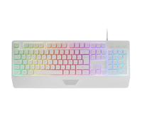Mars Gaming MK124, Tastiera Ergonomica H-Mech, Poggiapolsi Integrato, Illuminazione FRGB Rainbow, Tastiera Gaming Antighosting Avanzata, Tastiera PC Completa Multiplatforma, Lingua Spagnolo, Bianco