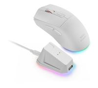 Mars Gaming MM-T3, Mouse Wireless Ultralight, Bluetooth 5.0 + 2.4 GHz + Cavo, Sensore Ottico PIXART PAW3104PRO 14400 DPI, Base di Ricarica Magnetica RGB, Switch Huano, Software di Controllo, Bianco