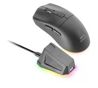 Mars Gaming MM-T3, Mouse Wireless Ultralight, Bluetooth 5.0 + 2.4 GHz + Cavo, Sensore Ottico PIXART PAW3104PRO 14400 DPI, Base di Ricarica Magnetica RGB, Switch Huano, Software di Controllo, Nero