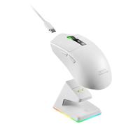 Mars Gaming MMW-ELITE, Mouse Wireless Gaming, Bluetooth 5.4 + 2.4GPRO + Cavo, Sensore Ottico PixArt PAW3311PRO 20000 DPI, Ultralight 69g, 6 Pulsanti, Schermo OLED, Base Ricarica Magnetica RGB, Bianco