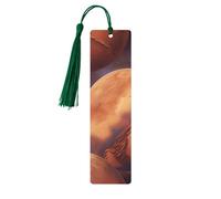 Mars Planet Print Reading Page Markers Segnalibri in legno, 5 pezzi, segnalibri in legno con nappe, regali per uomini e donne
