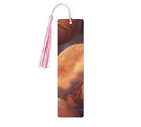 Mars Planet Print Reading Page Markers Segnalibri in legno, 5 pezzi, segnalibri in legno con nappe, regali per uomini e donne