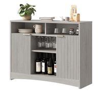Marsail Armadietto da bar da 120 cm con contenitore, armadietto moderno per buffet, grande credenza con 2 ante a pannello scanalato, mobile da bar con ripiano regolabile e ripiano in vetro, per cucina