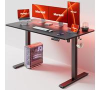 Marsail Scrivania elettrica in piedi con luci a LED, 139 x 61 cm, altezza regolabile per sedersi e stare in piedi per casa e ufficio, scrivania per computer con 3 preset di memoria, gancio per cuffie
