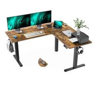 Marsail Scrivania in piedi regolabile in altezza con presa elettrica 4 in 1, scrivania elettrica a forma di L con gancio per cuffie, scrivania in piedi per casa e ufficio, postazione di lavoro robusta