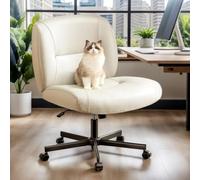 Marsail Sedia da ufficio Criss Cross con ruote, in pelle PVC resistente ai graffi, sedia da ufficio con gambe incrociate, ampia sedia da scrivania senza braccioli con schienale medio, regolabile in
