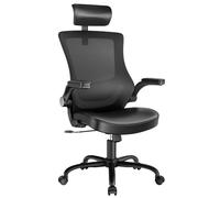 Marsail Sedia da ufficio ergonomica da scrivania, girevole a 360° con schienale in rete, ampia sedia da computer in pelle PU, supporto lombare regolabile e braccioli ribaltabili, sedia da ufficio