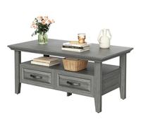 Marsail Tavolino da salotto con contenitore, tavolino da caffè in legno da 100 cm per soggiorno, tavolo centrale rustico con 2 cassetti, area espositiva aperta, grigio