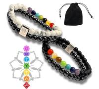marsantu Bracciale Chakra per Donna e Uomo - Set di 2 Bracciali con Pietre Naturali e curative, 7 Colori per Equilibrio dei Chakra, Portafortuna, Accessorio Yoga