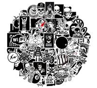 MARSFORCE Set di adesivi alla moda neri e bianchi, in vinile, impermeabili, per viaggi, valigie, laptop, borraccia, skateboard, bici, auto, casco, chitarra, album di ritagli, telefono, 100 pezzi