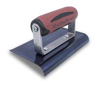 Frattazzo per bordi Marshalltown con estremità curva, R 10mm, L 13mm, con manico DuraSoft, in acciaio blu, dimensioni: 152x102 mm