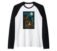 Marshmallow arrosto divertenti Bigfoot e alieni al falò Maglia con Maniche Raglan