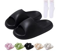 Marshmallow Slides, 2023 EVA Thick Sole Marshmallow Slippers, Cloud Slippers for Women, Non-Slip Shower Slides (9.5-10,Black)