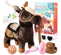 Marsjoy Cavallo Nero Musicale Canto Danzante Peluche Interattivo Pony Passeggiata Lungo Robot Peluche Animale Farcito Giocattolo Passeggiata per Ragazzi e Ragazze Bambini o Bambini Altezza: 30 cm