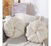 Marsui 2 Cuscini a Nodo di Peluche Cuscino a Sfera a Nodo Sherpa Cuscino Annodato Rotondo Cuscini Decorativi Bouclé Fatti a Mano per Divano Letto Cameretta Sedia, 40 cm (Beige)