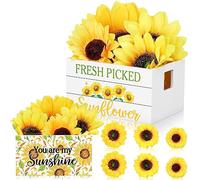 Marsui Lemon Decor - Set di mini casse in legno, vassoio estivo a più livelli, motivo girasole, fragole, decorazione da tavolo estiva con conchiglia, per la decorazione della cucina (stile girasole)