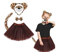 Marsui Set di Accessori per Costume da Tigre e Leopardo per Bambina Gonna Tutù Cerchietto con Orecchie Coda Papillon e Naso per Carnevale Natale Cosplay Festa a Tema Animali, 5 Pezzi (Leopardo)