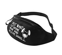 Marsupi Da Donna I Just Want To Drink Wine And Rescue Dogs Multiuso Tattico Marsupi Regolabile Waist Bag Per Donna Passeggiate Sportivo 14X35Cm