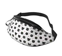 Marsupi Sportivo Cute Expression Cartoon Cat Black Multifunzione Marsupi A Tracolla Pratico Bum Bag Per Sportivo Viaggio Passeggiate 14X35Cm