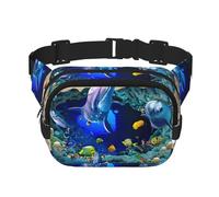 Marsupio 3D con stampa di delfini subacquei elegante e pratico, regolabile, perfetto per viaggi e attività all'aperto, Nero , Taglia unica