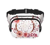 Marsupio a doppio strato con acchiappasogni, con piume bohémien, unisex, regolabile, per viaggi, escursionismo, corsa, ciclismo, festival