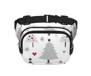 Marsupio a doppio strato con alberi di Natale carini e cuori colorati, per uomini e donne, marsupio regolabile per viaggi, escursionismo, corsa, ciclismo, festival