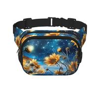 Marsupio a doppio strato con cielo stellato e girasole, unisex, regolabile, per viaggi, escursionismo, corsa, ciclismo, festival