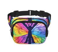 Marsupio a doppio strato con farfalla arcobaleno, colorato, per uomini e donne, marsupio regolabile per viaggi, escursionismo, corsa, ciclismo, festival