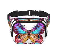 Marsupio a doppio strato con farfalla colorata, unisex, regolabile, per attività all'aperto, viaggi, corsa, escursionismo, Nero , Taglia unica