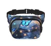 Marsupio a doppio strato con farfalla e galassia luna di notte, marsupio per uomo e donna, marsupio regolabile per viaggi, escursionismo, corsa, ciclismo, festival
