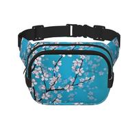 Marsupio a doppio strato con fiori di ciliegio giapponesi, unisex, regolabile, per attività all'aperto, viaggi, corsa, escursionismo, Nero , Taglia unica