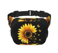 Marsupio a doppio strato con girasole e farfalle acquerello, motivo floreale, unisex, regolabile, per viaggi, escursionismo, corsa, ciclismo, festival