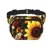 Marsupio a doppio strato con girasole e margherite, con motivo floreale, per uomini e donne, regolabile, per viaggi, escursionismo, corsa, ciclismo, festival