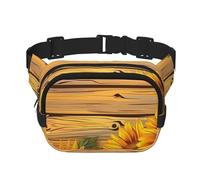 Marsupio a doppio strato con girasole in legno, stile vintage, unisex, regolabile, per viaggi, escursionismo, corsa, ciclismo, festival