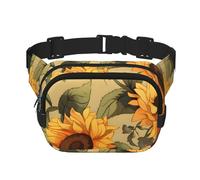 Marsupio a doppio strato con girasole retrò e farfalla, motivo floreale, vintage, unisex, regolabile, per viaggi, escursionismo, corsa, ciclismo, festival