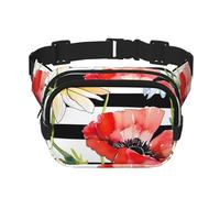 Marsupio a doppio strato con margherite e papaveri, a righe, per uomo e donna, regolabile, per viaggi, escursionismo, corsa, ciclismo, festival