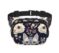 Marsupio a doppio strato con motivo floreale e gatto, per uomini e donne, regolabile, per viaggi, escursionismo, corsa, ciclismo, festival