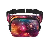 Marsupio a doppio strato con motivo fuochi d'artificio, per uomo e donna, regolabile, per viaggi, escursionismo, corsa, ciclismo, festival