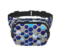 Marsupio a doppio strato con stampa di esagoni blu e diamanti, borsa da viaggio alla moda per uomini e donne, nero, taglia unica, Nero, One Size