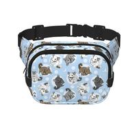 Marsupio a doppio strato quadrato blu con stampa di cincillà e luna, da uomo e da donna, per allenamento, nero, Taglia unica