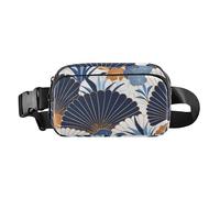 Marsupio a forma di ventaglio floreale bianco blu stile Art Deco elegante marsupio per uomo donna multiuso con cinturino regolabile per viaggi vacanze corsa bolsa para celular para, modello floreale a