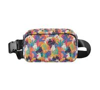 Marsupio a pois neri su sfondo rosa, impermeabile, con cinghia regolabile, per viaggi e vacanze, Illustrazione artistica Gatti, 1 Size