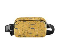 Marsupio a righe blu navy e acquerello oceano donne uomini adolescenti elegante marsupio per allenamento corsa escursionismo, Ancora disegnata a mano della nave del mare, 1 Size