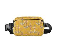 Marsupio a righe blu navy e acquerello oceano donne uomini adolescenti elegante marsupio per allenamento corsa escursionismo, Nautical Design Marine Ancora e Corda Zafferano, 1 Size