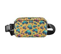 Marsupio a righe blu navy e acquerello oceano donne uomini adolescenti elegante marsupio per allenamento corsa escursionismo, Modello disegnato a mano di Monster Truck Car Kawaii, 1 Size