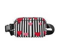 Marsupio a righe con motivo a righe e cuore rosso carino per uomo e donna, mini marsupio con cinghia regolabile per viaggi, palestra, lavoro
